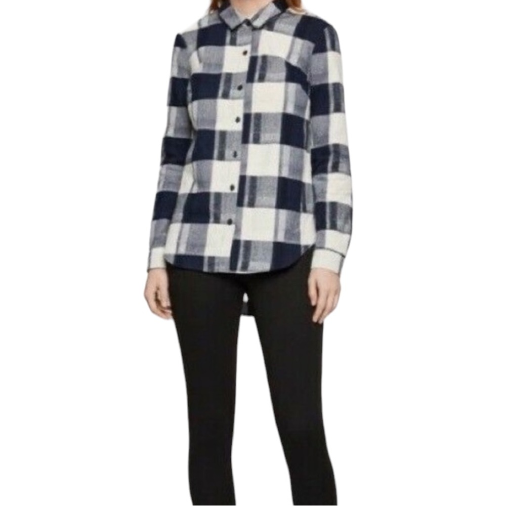 BCBGENERATION Plaid Button-Down Lace-Up Back Flannel Top